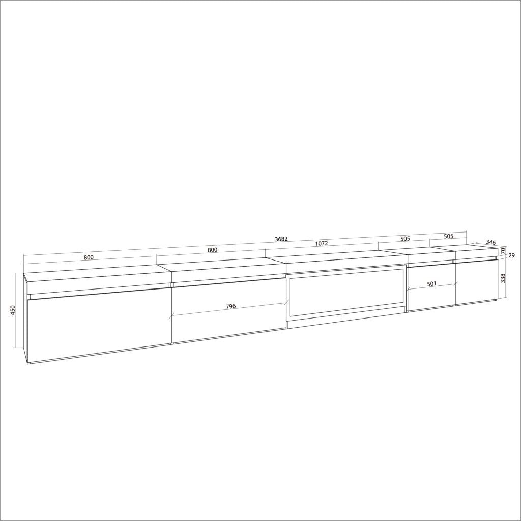 Mobile TV Soggiorno, 368x35x45, Camino elettrico XXL, grigio cemento RF3678