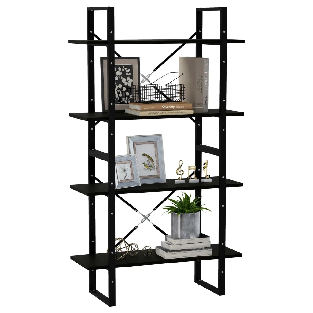 Libreria a 4 Ripiani Nera 80x30x140 cm in Massello di Pino 806466