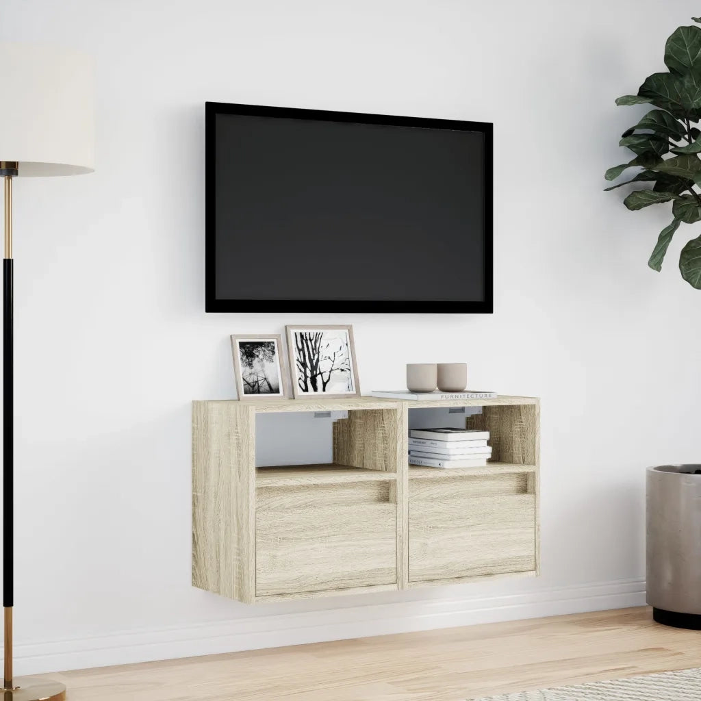 Mobili TV a Parete con Luci LED 2pz Rovere Sonoma 41x31x45 cm