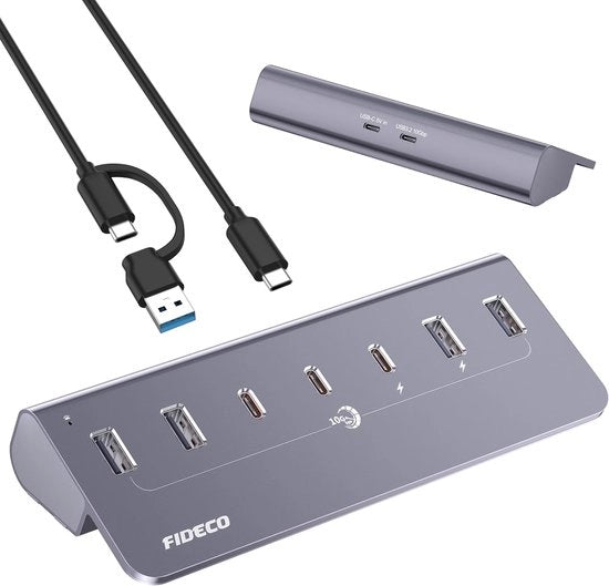 Hub USB con alimentazione - Hub USB - Hub USB alimentato - Divisore USB - Più porte USB - Caricamento e trasferimento dati - Laptop e PC - Lavoro da casa - Ufficio - Accessori - Universale