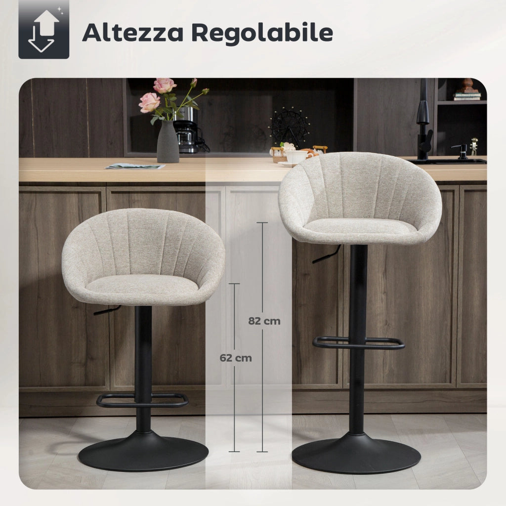 Set 2 Sgabelli da Bar 53,5x46x103 cm con Altezza Regolabile e Seduta Girevole in Tessuto Beige