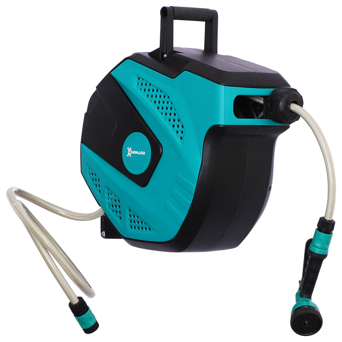 Avvolgitubo Automatico a Parete 44x22.5x41 cm con 7 Modalità di Irrigazione in Plastica Nero e Verde