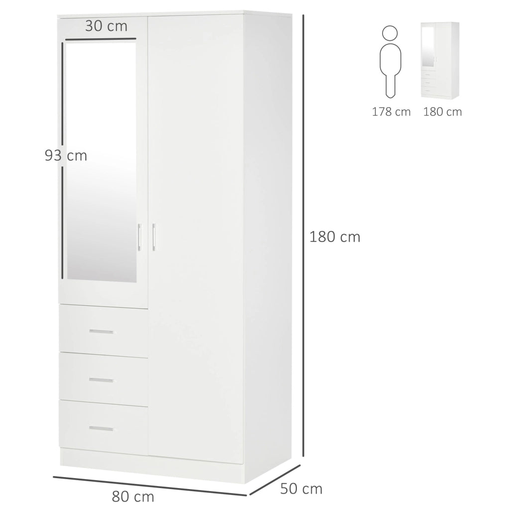 Armadio Moderno con Guardaroba 2 Ante 80x50x180 cm in Legno truciolare e Vetro Bianco