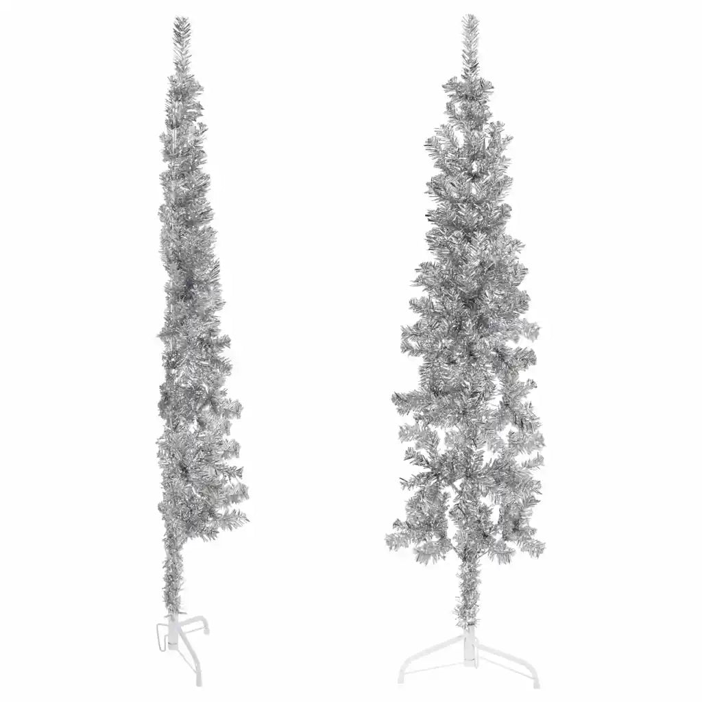 Albero Natale Artificiale Sottile a Met¨¤ Supporto-Albero Natalizio Argento 150cm