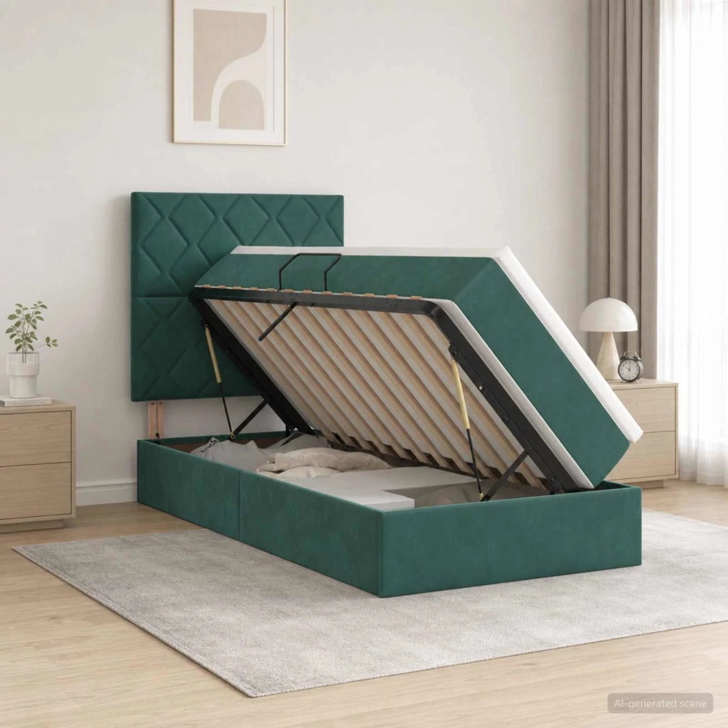 Letto con contenitore e materasso Verde Scuro 100 x 200 cm 3459732