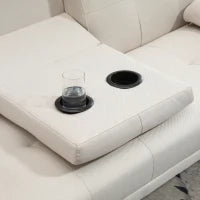 Divano Letto 3 Posti Reclinabile con Rivestimento Effetto Lino e Tavolino a Ribalta, Beige