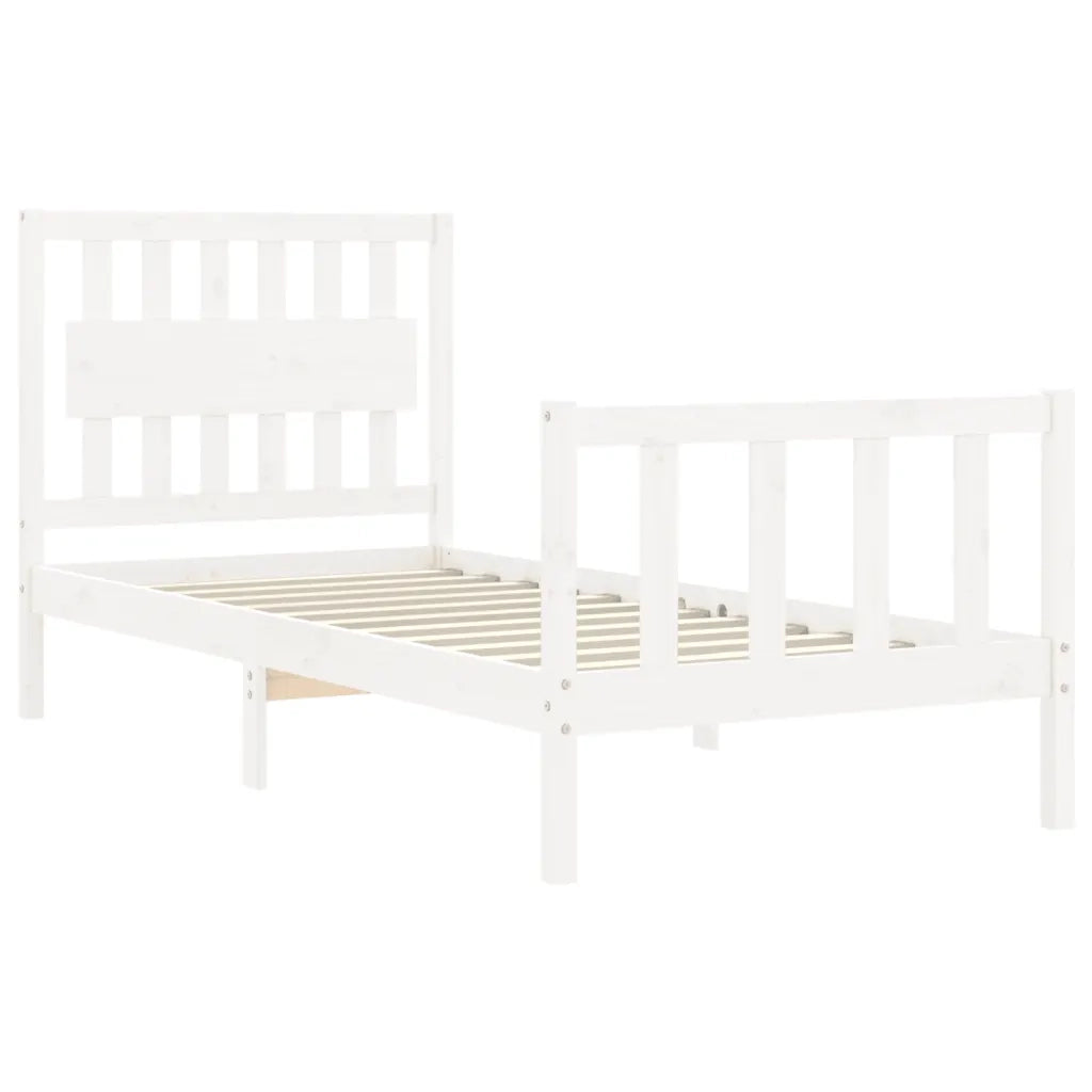 Giroletto con Testiera-Struttura Letto con testiera Bianco Single in Legno Massello 399617