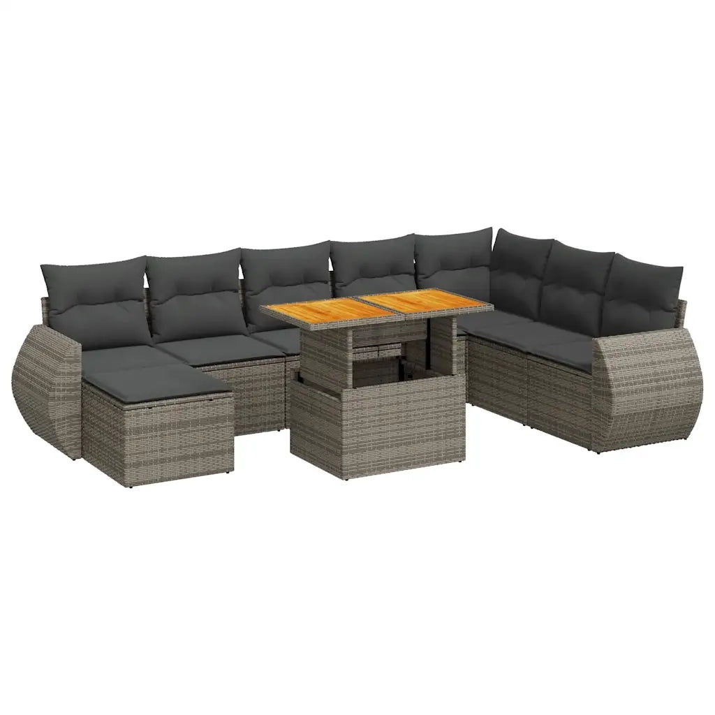 Set Divano da Giardino 9 pz con Cuscini Grigio in Polyrattan 3327301