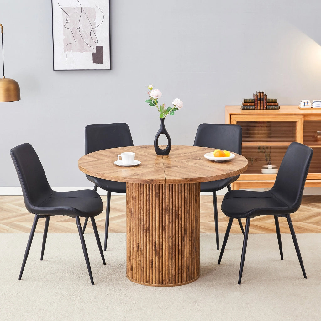 Tavolo da pranzo rotondo con 4 sedie in MDF effetto legno per soggiorno e cucina nero diametro 100 cm