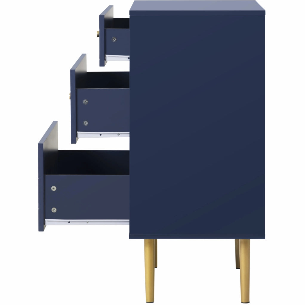 Cassettiera a 3 cassetti 75x40x89 cm in truciolare e metallo; blu navy