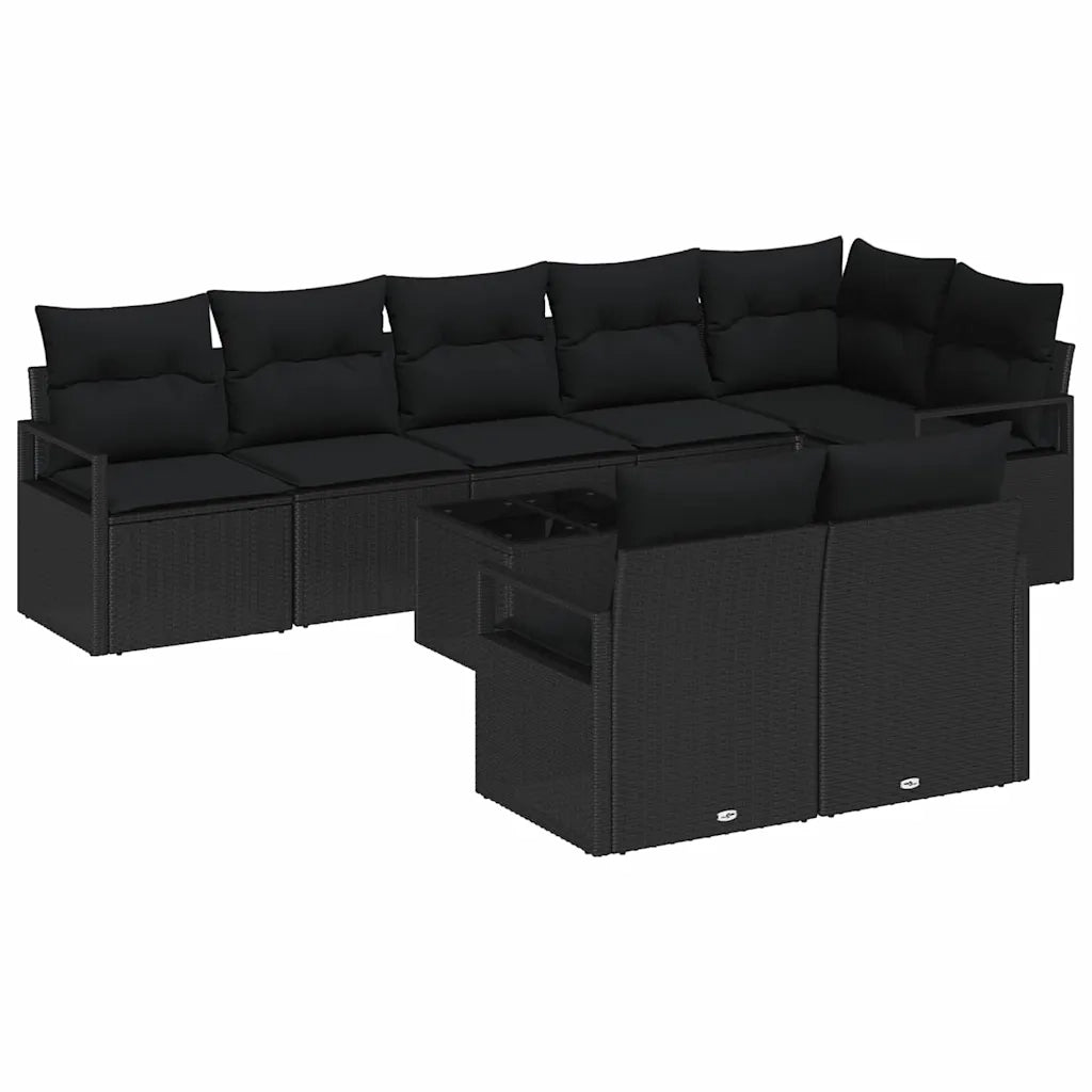 Set di divani con cuscino 9 pcs Nero polyrattan