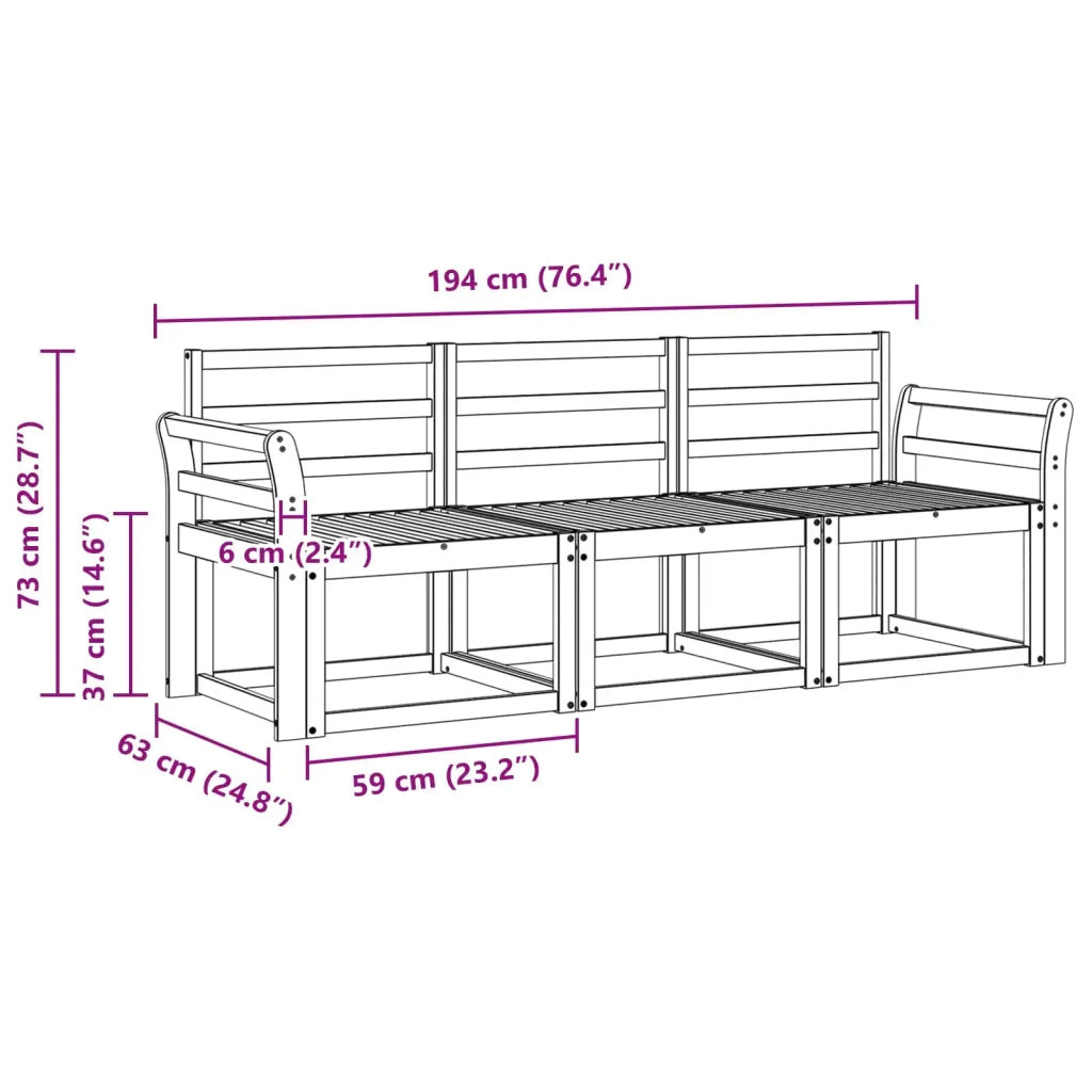 Set di divani da esterno 3 pcs Bianco 194 x 63 x 73 cm 3387173