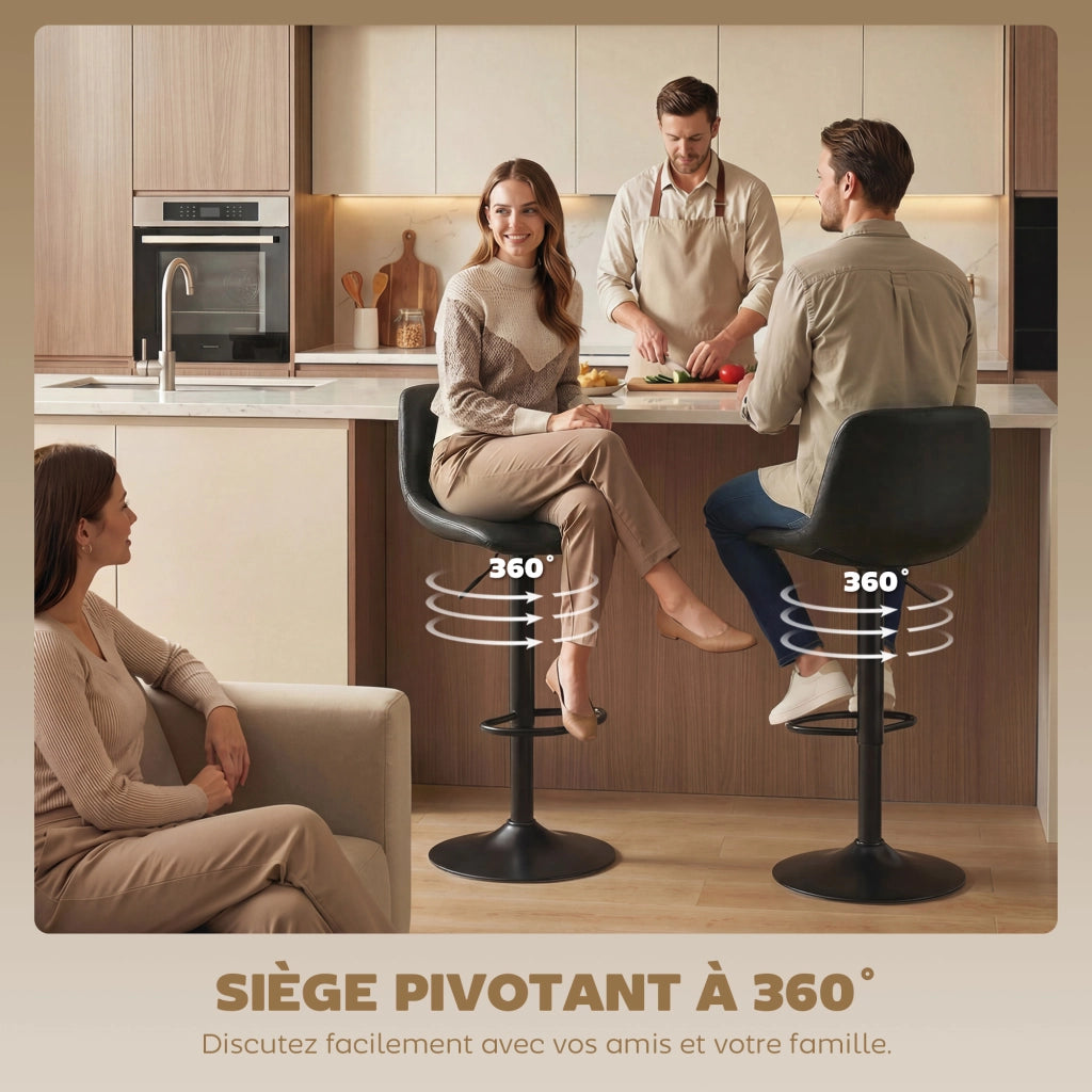 Sgabelli da Bar ¨C zephmum ¨C 2 Pezzi, Regolabili, Pivotanti 360¡ã, Nero