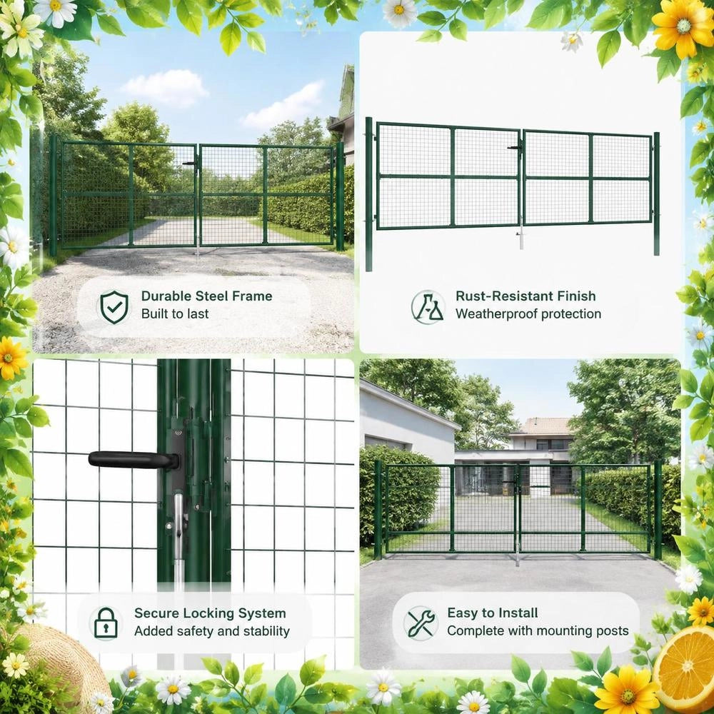 Double Wire Mesh Double Gate Steel 390x125 Cm Green