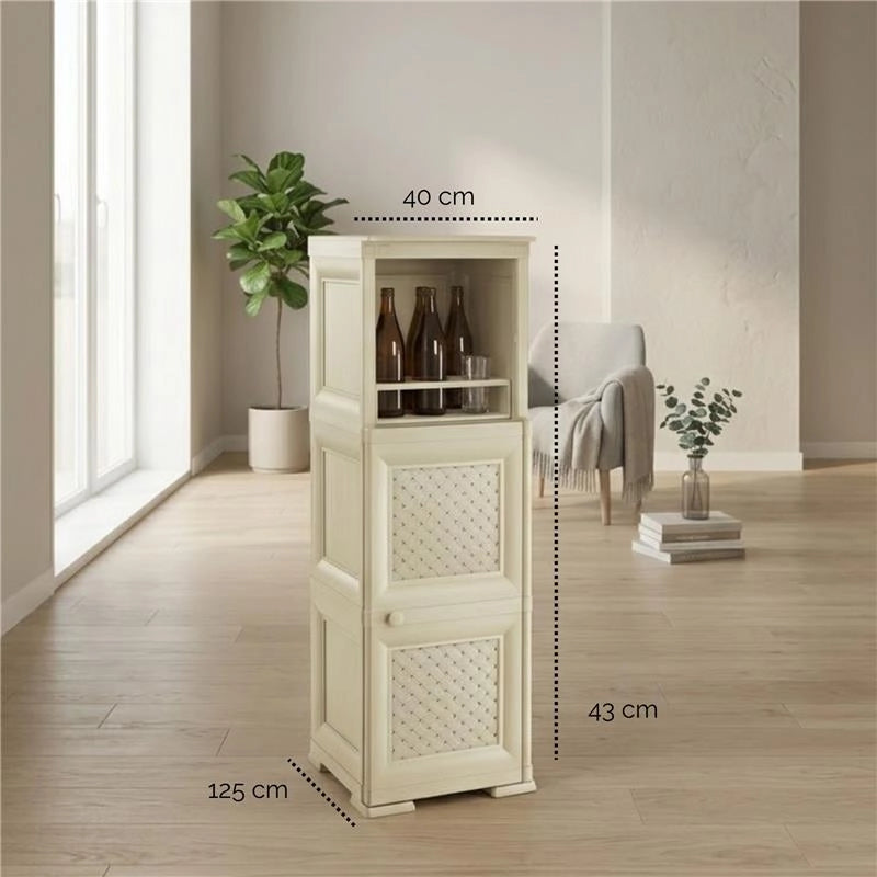 MOBILE MULTIUSO 3 MODULI ANGORA 40X43X125 CM CON ANTA TRAFORATA E VANI A GIORNO – MOBILE CONTENITORE VERTICALE PER ORGANIZZAZIONE CASA
