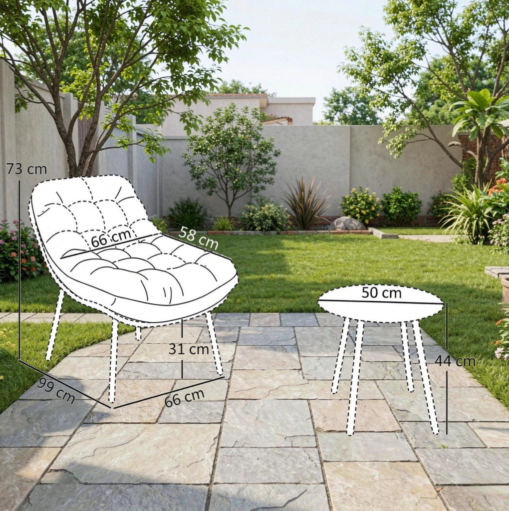 SET DA GIARDINO 2 Poltrone e Tavolino con Cuscini 15 cm Grigio