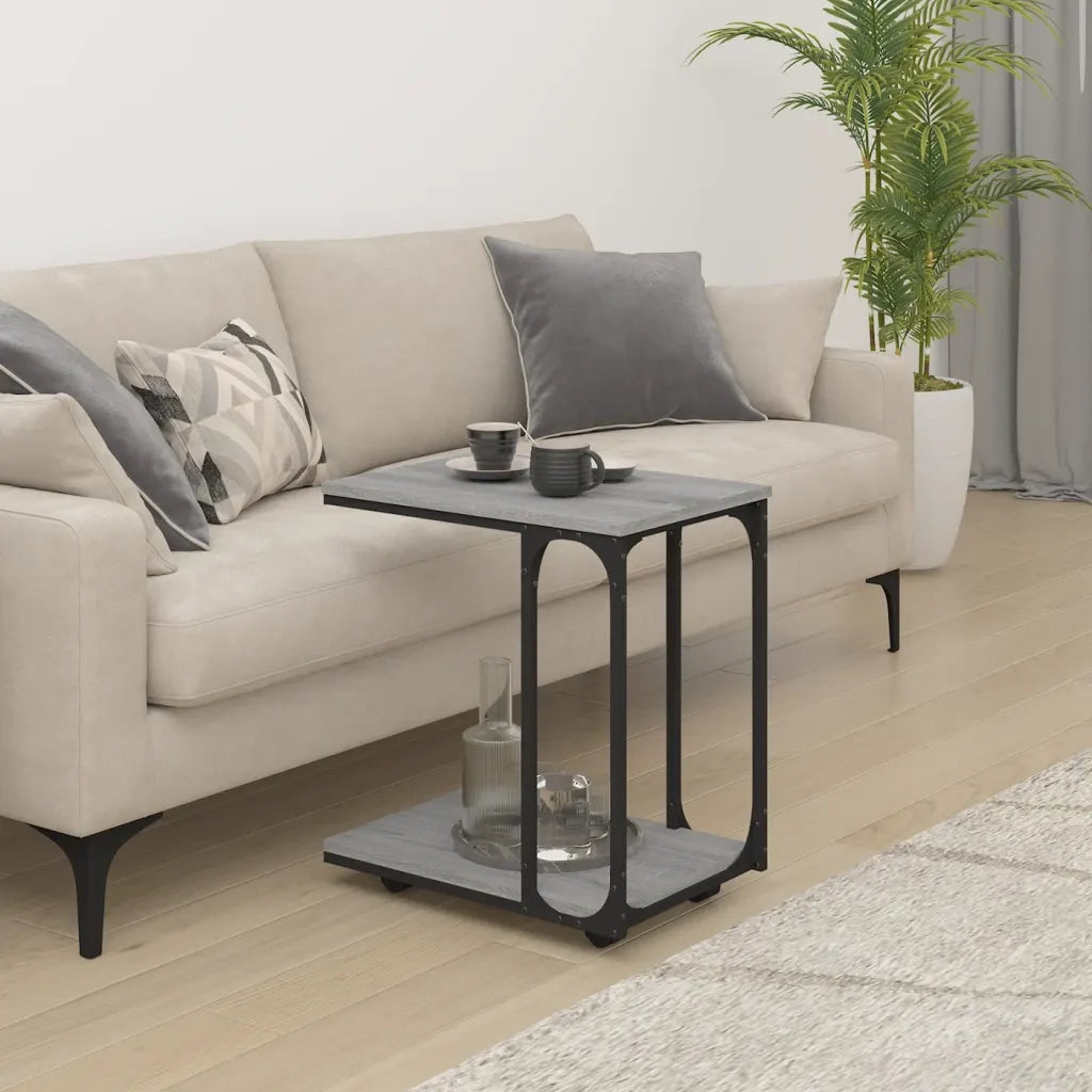Tavolino | Tavolo laterale con Ruote Grigio Sonoma 50x35x55,5cm Legno Multistrato