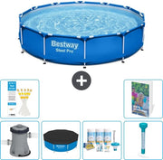 Piscina Rettangolare Acciaio Pro - 305 x 76 cm - Blu - Incluso Pompa Copertura - Kit Manutenzione - Termometro - 7 pezzi