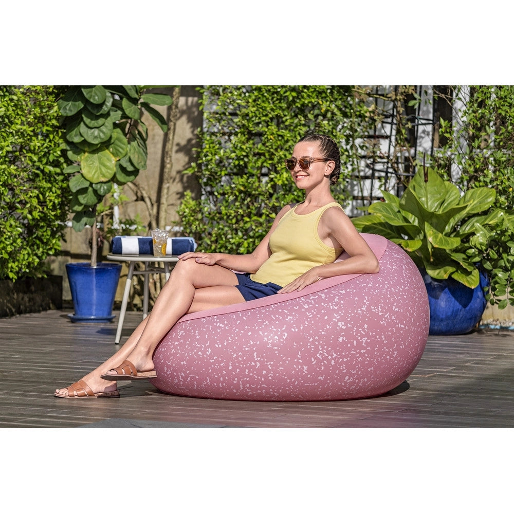 Trade Shop - Poltrona Pouf Gonfiabile 112x112x66cm Superficie Vellutata Design Macchiettato Casa Giardino - Rosa