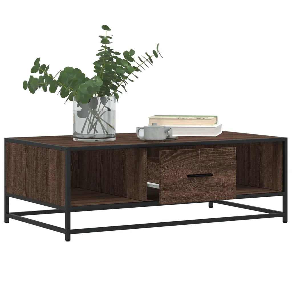 Tavolino Rovere Marrone 100x57x35 cm Legno Multistrato Metallo 848763