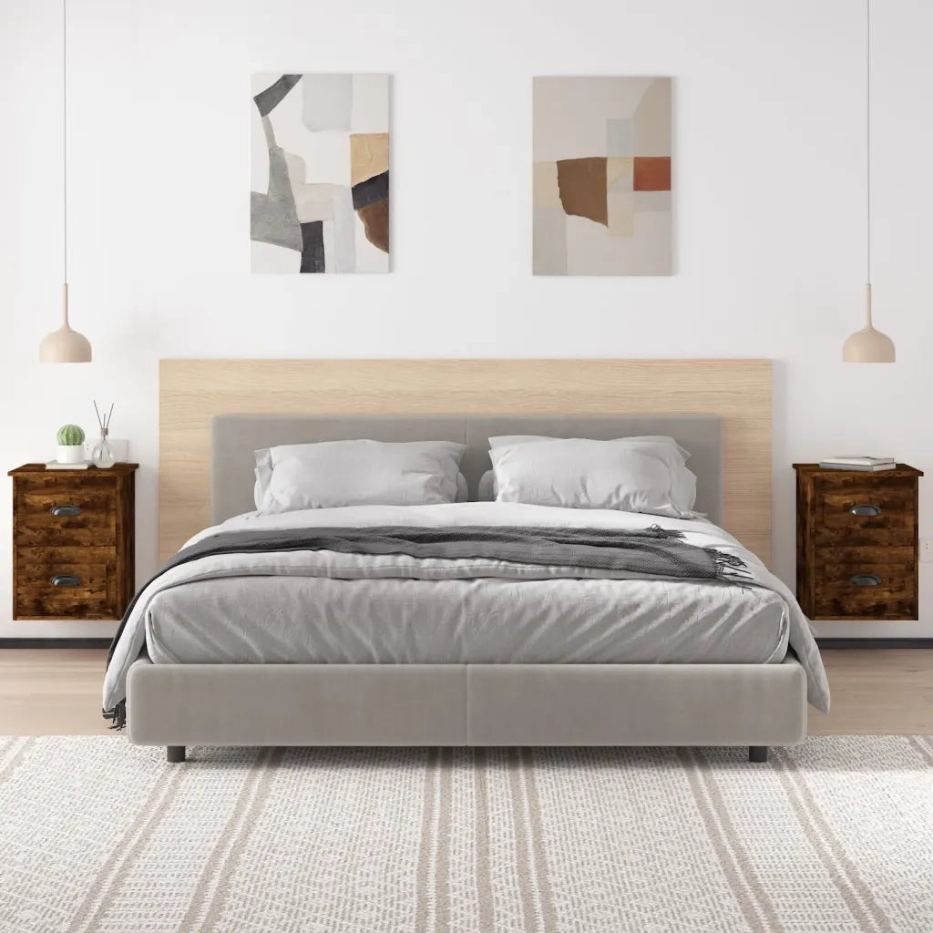 Set di 2 Comodini | Armadio da Notte | Mobiletto da notte a Parete Rovere Fumo 41,5x36x53 cm