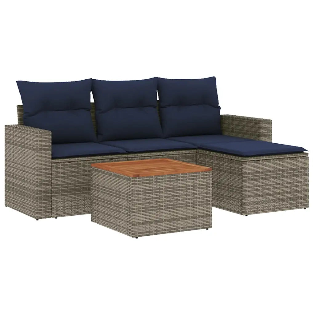 Set Divani da Giardino 5 pz con Cuscini Grigio in Polyrattan 3256425