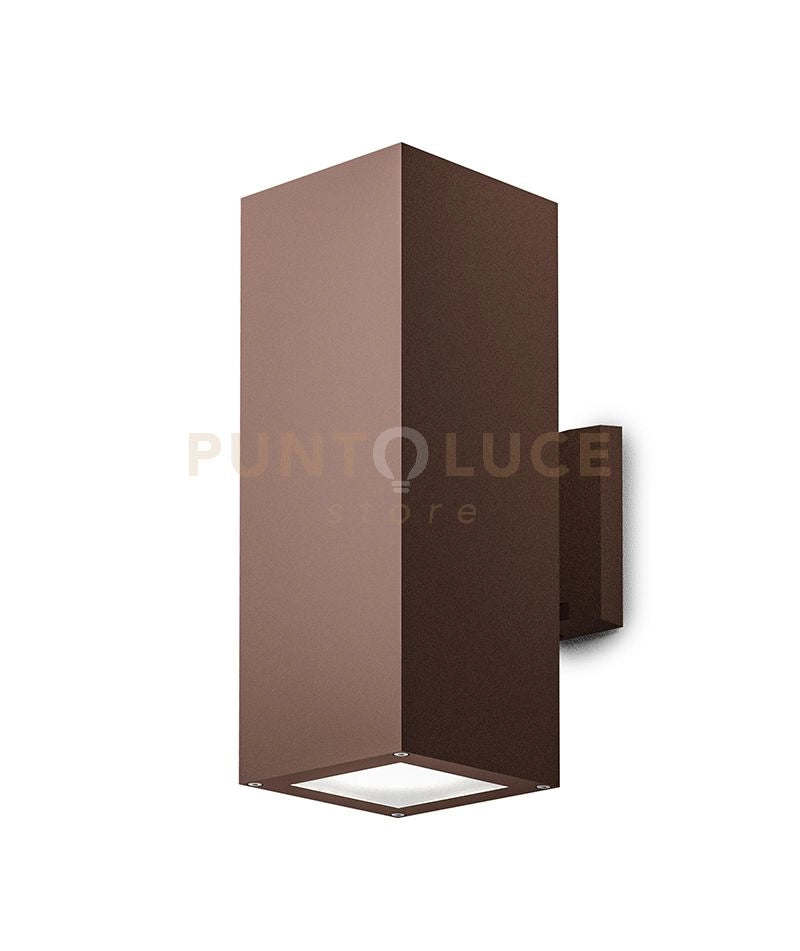 GES1018- APPLIQUE RETTANGOLARE IN ALLUMINIO COLORE RUGGINE 2 LUCI ATTCCO E27 IP65