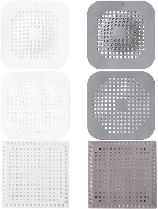 Filtro di scarico per pavimento - 6 pezzi - Filtro di scarico per vasca da bagno - Filtro di intercettazione - Adatto per wc/bidet - Materiale TPR/PVC - Dimensioni 14,5 x 14,5 cm/15 x 15 cm - Filtro di scarico