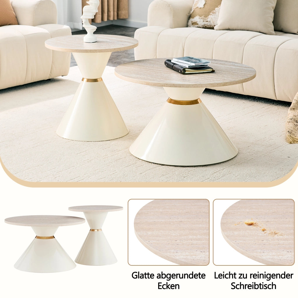 Set di 2 tavolini nidificanti con piano effetto pietra