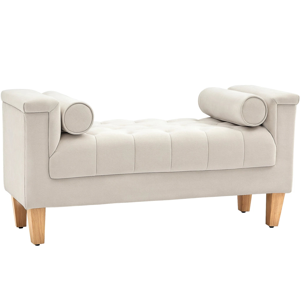 Panca imbottita beige in ciniglia con braccioli, 115 cm