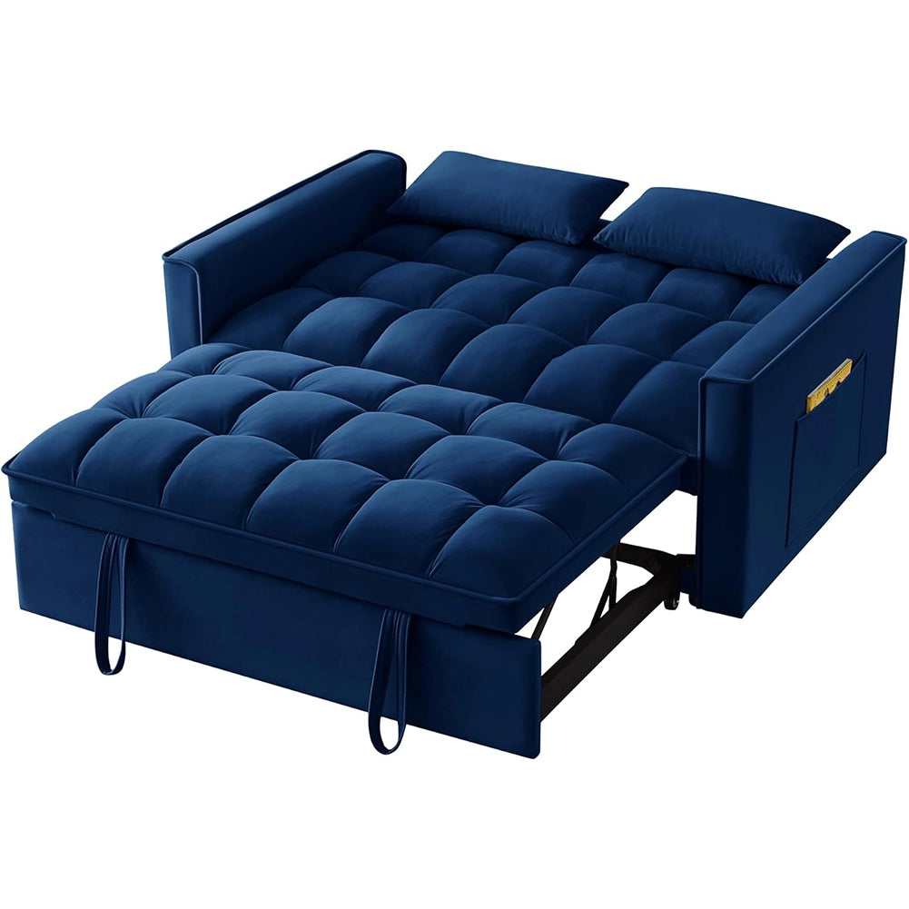 Divano Letto Apribile Reclinabile 3 Posizioni con Rivestimento in Velluto Blu