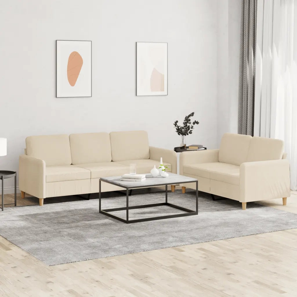 Set di Divani 2 pz con Cuscini Crema in Tessuto 3202120