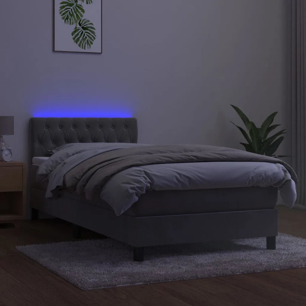 Letto a Molle Materasso e LED Grigio Chiaro 90x190 cm Velluto