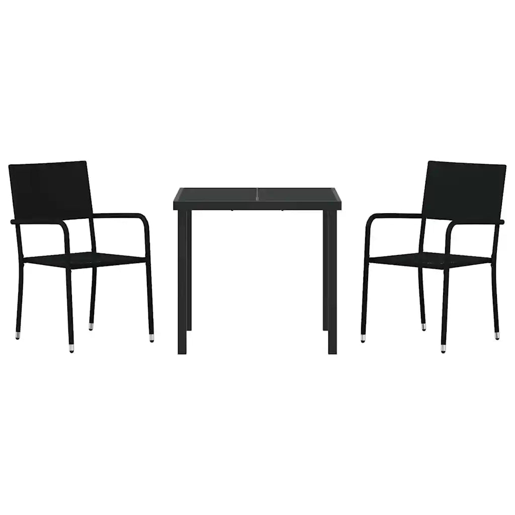 Set da Pranzo per Giardino con cuscino 3 pcs Nero polyrattan