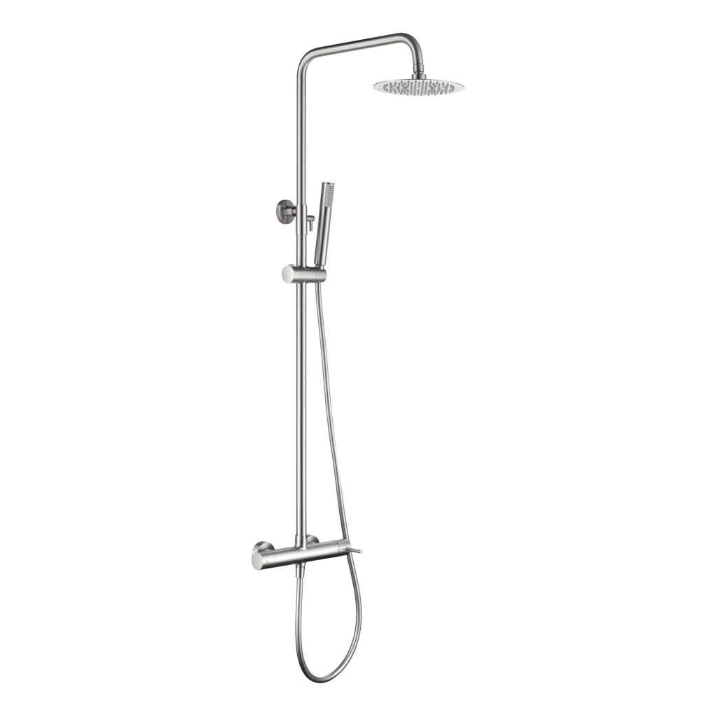 IMEX Colonna Doccia Miscelatore Monza Monocomando, Asta Estensibile, Soffione 20 cm Anticalcare, Cartuccia Ceramica 35 mm, Acciaio/Ottone, Nikel Spazzolato, Imex-BDM039-NQ
