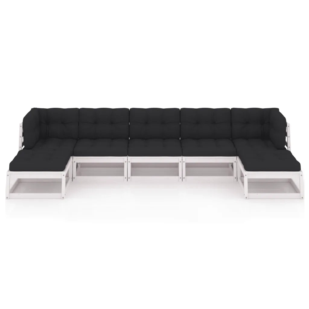 Set Salotto Giardino 7pz con Cuscini Bianco Legno Massello Pino 3077125