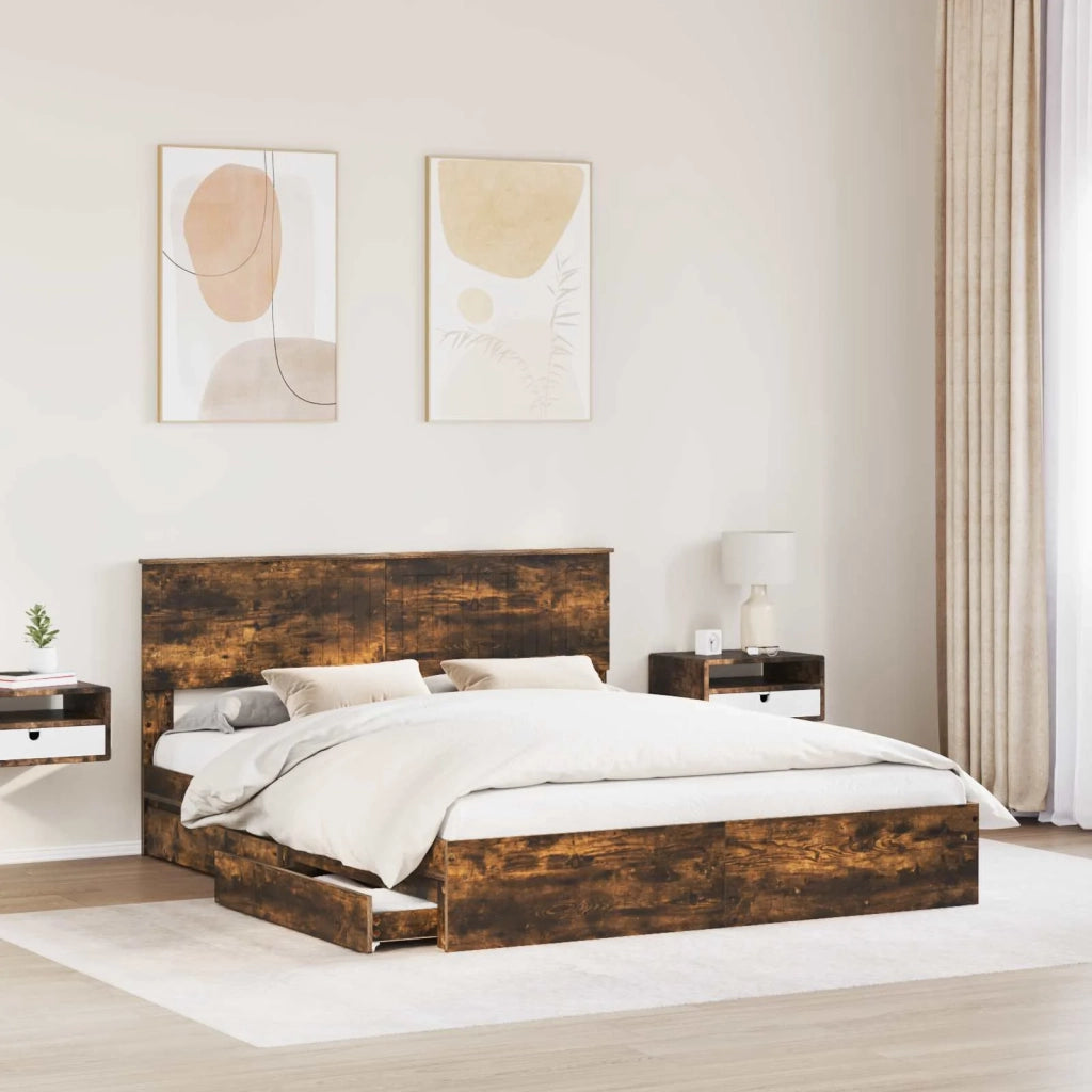 Letto con Contenitore con testiera Rovere fumé 160 x 200 cm 3410781