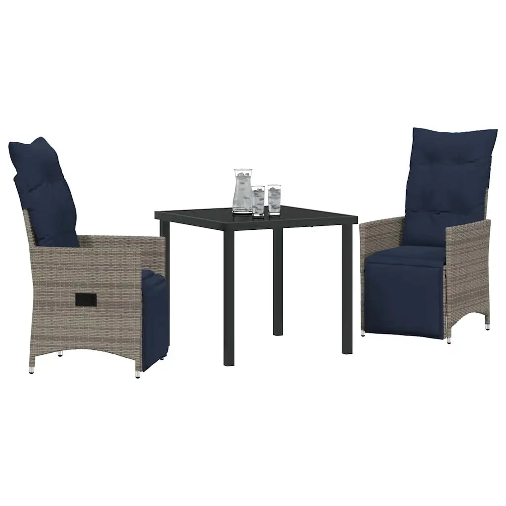 Set di tavolo e sedie con cuscino 3 pcs Grigio Rattan in PE 3379597
