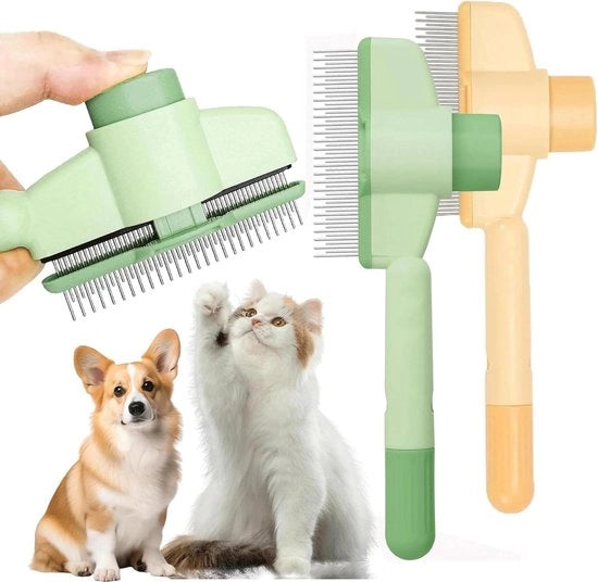 Spazzola per Animali da Cura - Spazzola con Bottone di Rimozione Capelli per Cani con Capelli Corti - Pulizia Lunga dei Capelli Sbrindellati - 2 pezzi