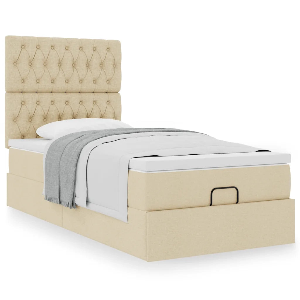 Struttura Letto Pouf con Materasso Crema 90x190 cm in Tessuto 3313207
