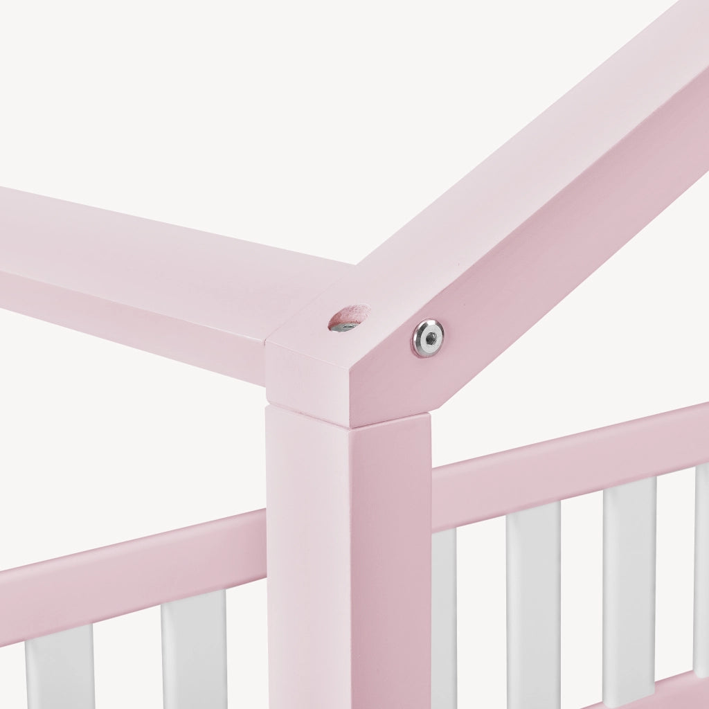 Letto per Cameretta Treviolo a Forma di Casetta in Stile Montessori 90x200 cm Rosa/Bianco [en.casa]