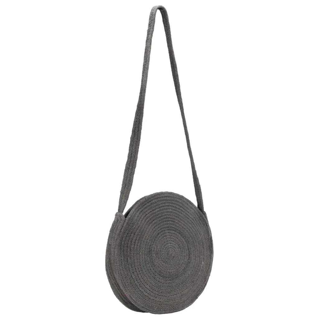 Borsa a Tracolla Rotonda Fatta a Mano in Juta Grigio Scuro 133827