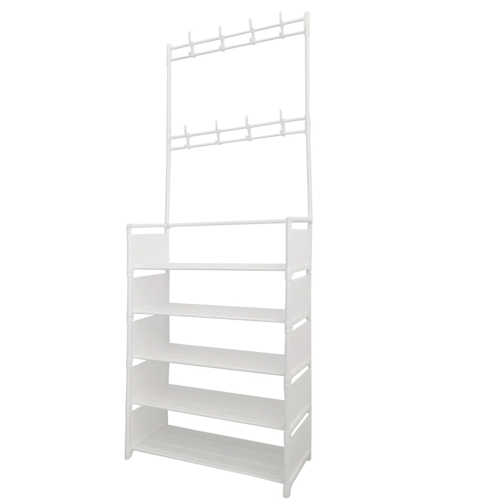 Appendiabiti Da Ingresso Con Scarpiera Plus 16 Grucce 5 Ripiano Nyana Home Bianco
