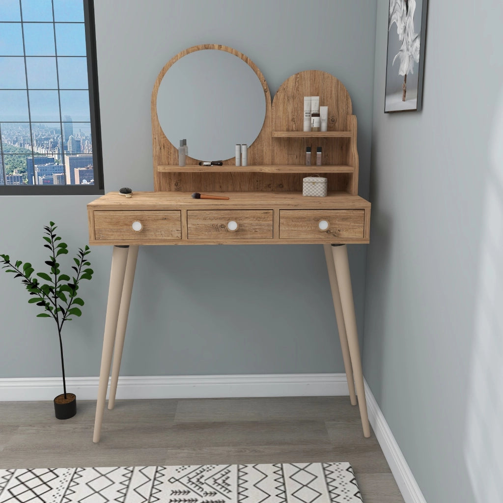 Mobile da Trucco Larino, Toeletta Specchio Incluso, 74x35x131h cm Marrone Rovere