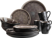 Servizio da tavola moderno per 4 persone - 16 pezzi - stile vintage emozionante - ceramica nera e marrone