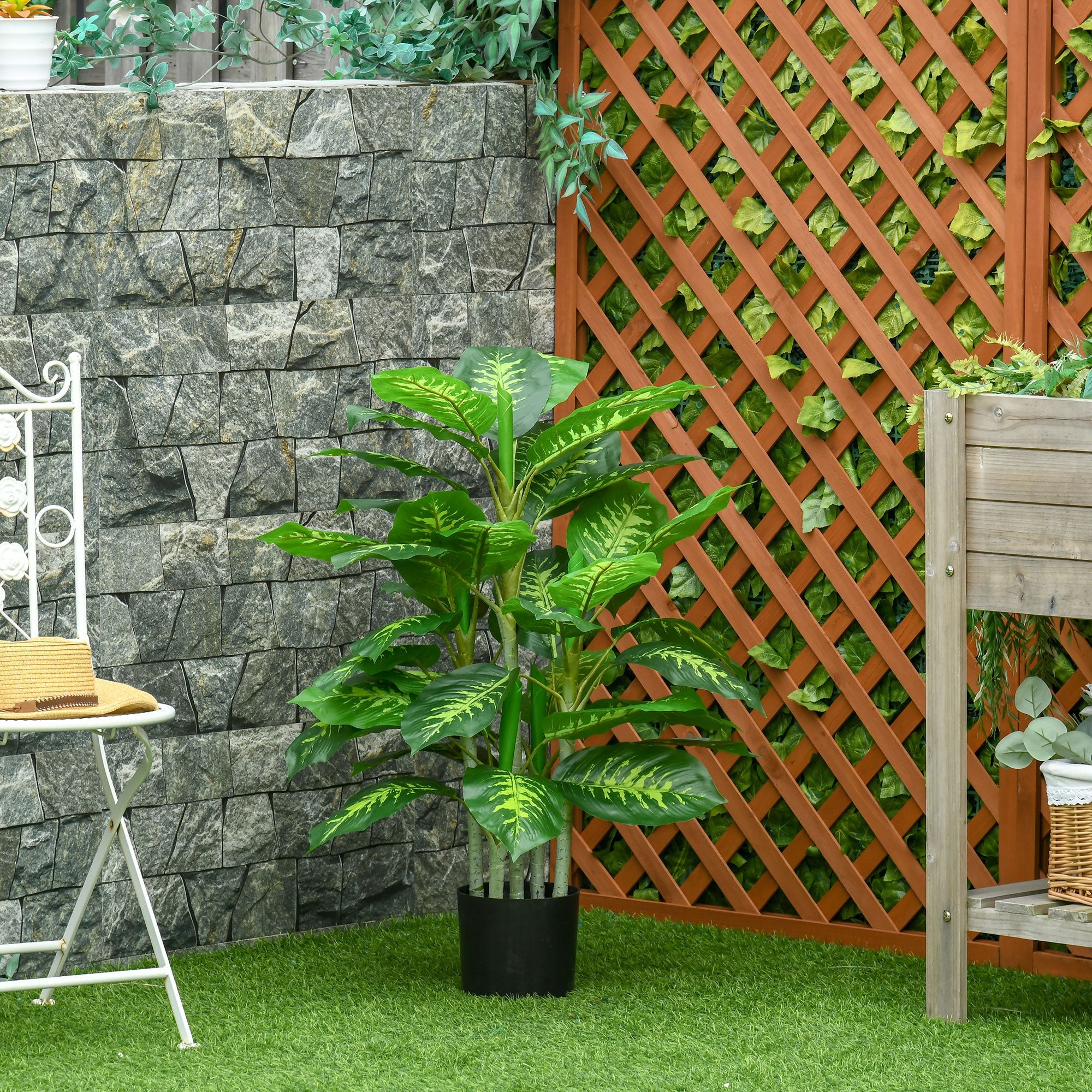 Pianta Artificiale Sempreverde H95 cm con Vaso per Interni ed Esterni Verde