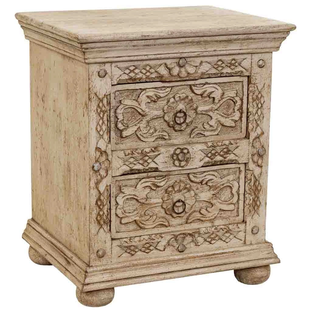 Comodino laterale in legno beige fatto a mano 50x40x60h cm