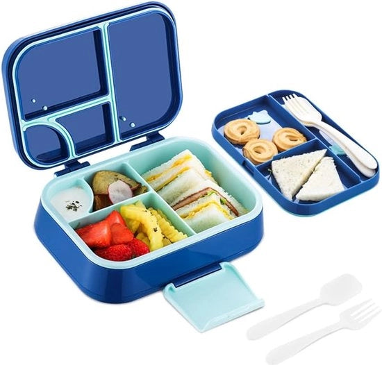 Lunchbox per bambini con contenitori: contenitore per bambini da 1200 ml, Bento Box impermeabile con 4 contenitori, contenitore per bambini e adulti con set di utensili per scuola, asilo nido