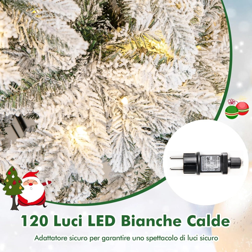 Albero di Natale Innevato 135 CM, Albero di Natale Artificiale Pre-Illuminato con 120 Luci LED, 757 Punte e Giunti a Cerniera (135 cm)