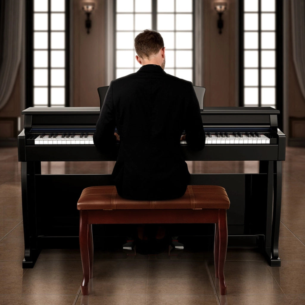 Sgabello di legno per pianoforte, Panca per pianoforte con cuscino imbottito Marrone
